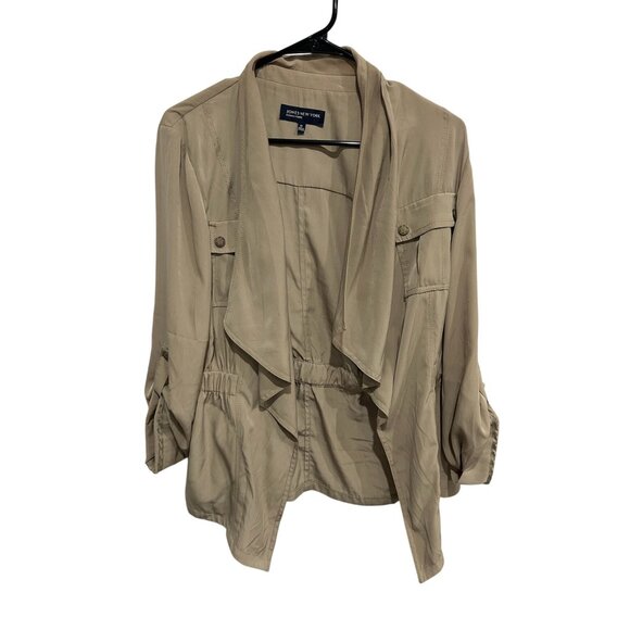 Jones New York Signature Draped Jacket Beige Sz Medium Roll Tab Sleeve Utility - Picture 1 of 11